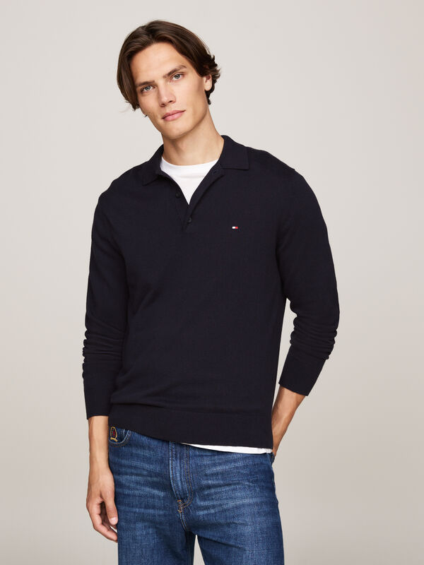 Tommy Hilfiger - PIMA ORG CTN CASHMERE LS POLO Erkek Mavi Kazak - MW0MW36519 Tommy Hilfiger - PIMA ORG CTN CASHMERE LS POLO Erkek Mavi Kazak - MW0MW36519