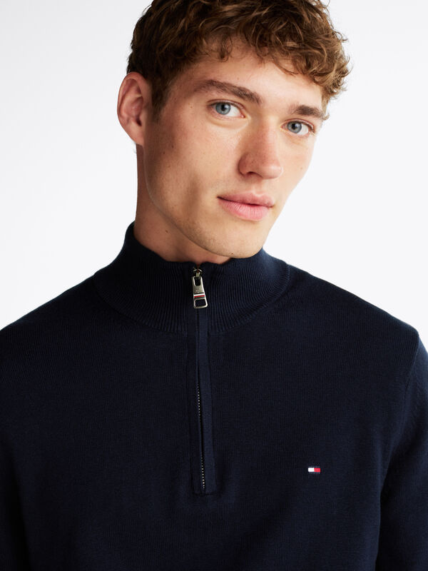 PIMA ORG CTN CASHMERE ZIP MOCK Erkek Mavi Kazak - MW0MW28049