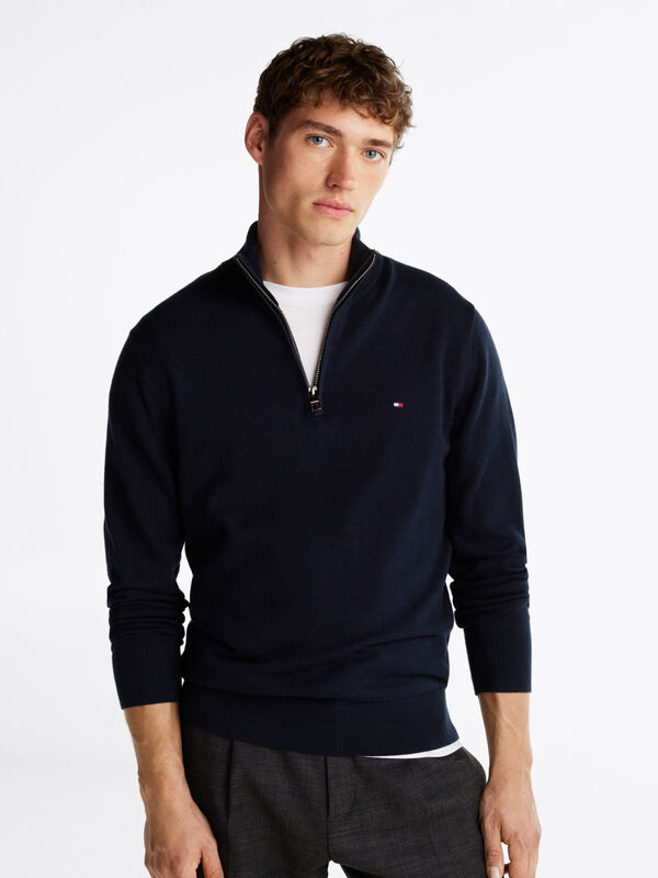 PIMA ORG CTN CASHMERE ZIP MOCK Erkek Mavi Kazak - MW0MW28049