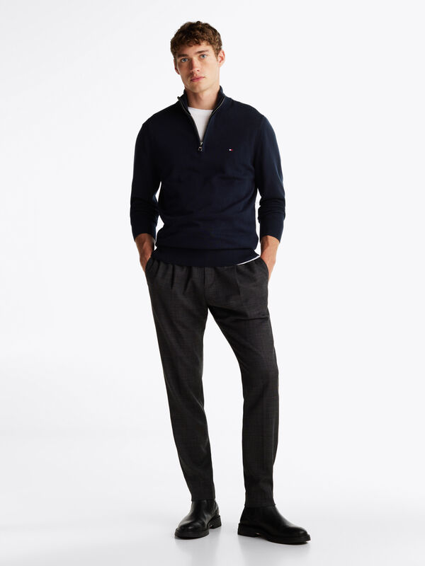 PIMA ORG CTN CASHMERE ZIP MOCK Erkek Mavi Kazak - MW0MW28049