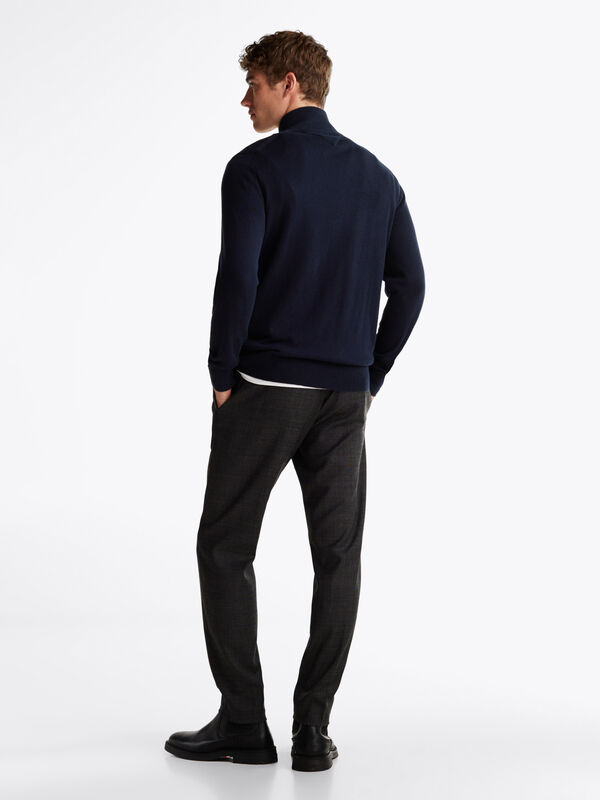 PIMA ORG CTN CASHMERE ZIP MOCK Erkek Mavi Kazak - MW0MW28049