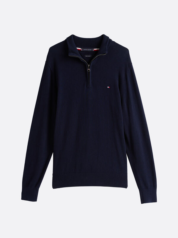 PIMA ORG CTN CASHMERE ZIP MOCK Erkek Mavi Kazak - MW0MW28049