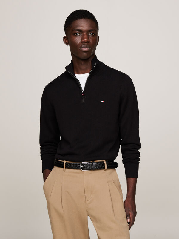 PIMA ORG CTN CASHMERE ZIP MOCK Erkek Siyah Kazak - MW0MW28049
