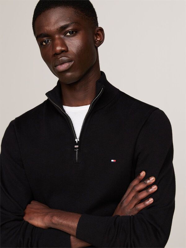 PIMA ORG CTN CASHMERE ZIP MOCK Erkek Siyah Kazak - MW0MW28049