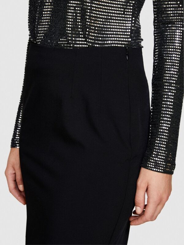 Poliviskoz Esnek Midi Boy Yandan Fermuarlı Etek Kadın Siyah Etek - 323A47N8L001N