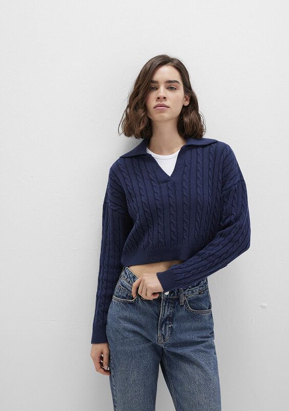 Mavi - POLO YAKA KAZAK Kadın Koyu Mavi Kazak - M1710717