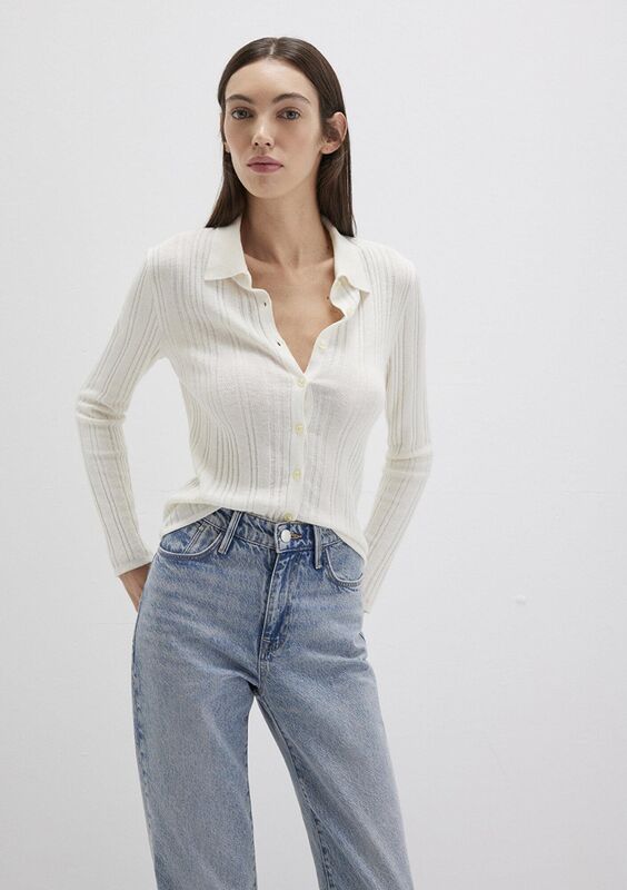 POLO YAKA TRİKO Kadın Beyaz Kazak - M1710838