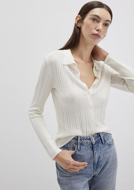 POLO YAKA TRİKO Kadın Beyaz Kazak - M1710838