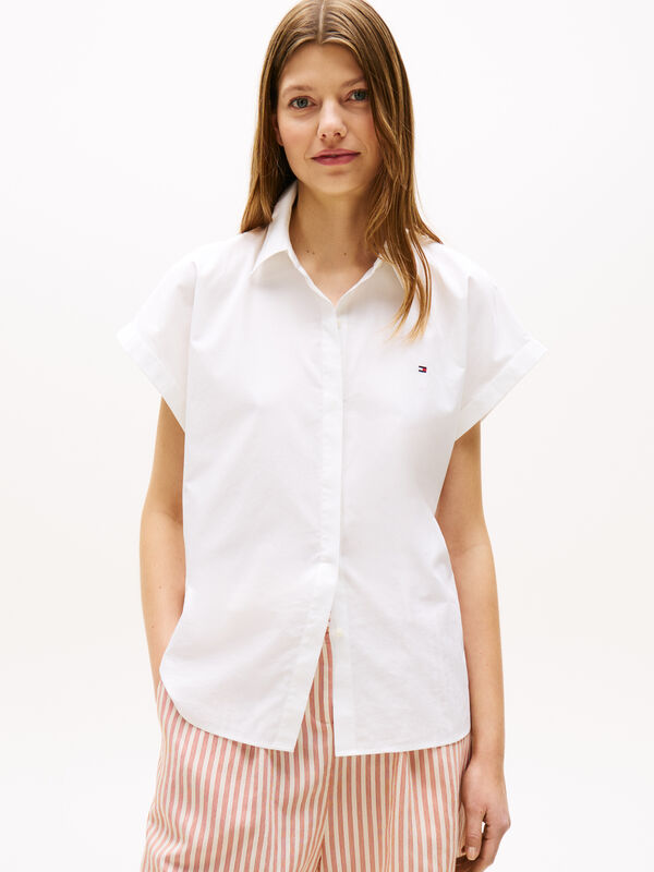 Tommy Hilfiger - POPLIN SLEEVELESS RELAXED SHIRT Kadın Beyaz Gömlek - WW0WW45897