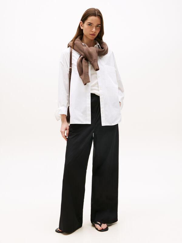 POPLIN WIDE LEG PANT Kadın Siyah Pantolon - WW0WW45891
