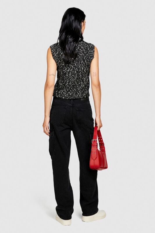 Recyle Koton Rahat Kalıp Denim Kargo Pantolon Kadın Lacivert T-Shirt - 323A4LENLE02V