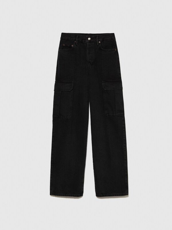 Recyle Koton Rahat Kalıp Denim Kargo Pantolon Kadın Koyu Lacivert Pantolon - 323A4LENLE02V