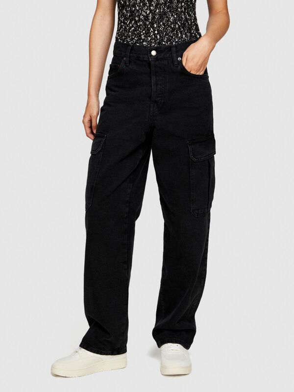 Recyle Koton Rahat Kalıp Denim Kargo Pantolon Kadın Koyu Lacivert Pantolon - 323A4LENLE02V