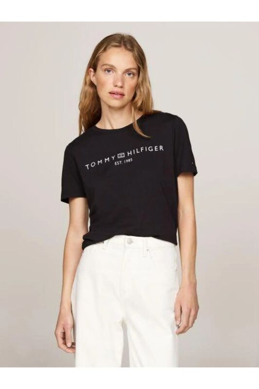 Tommy Hilfiger - REG CORP LOGO C-NK SS Kadın Siyah T-Shirt - WW0WW40276