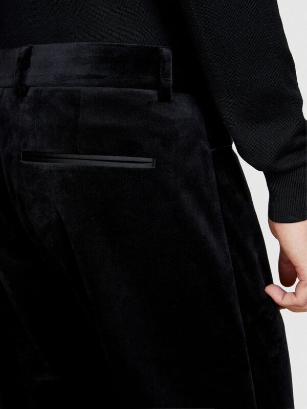 Sisley - Regular Fit Kadife Pantolon Erkek Siyah Pantolon - 323A42QJSF041