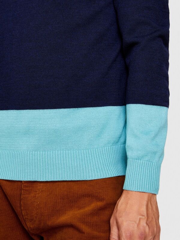 Renk Bloklu Yün Karışımlı Bisiklet Yaka Kazak Erkek Renkli Kazak - 323A117GT102H