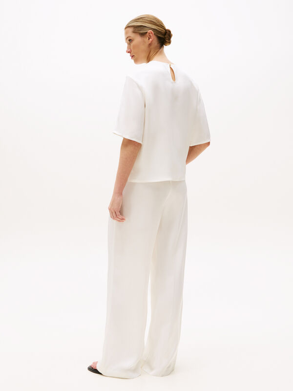 SATEEN C-NECK RELAXED T-SHIRT Kadın Beyaz Bluz - WW0WW45900