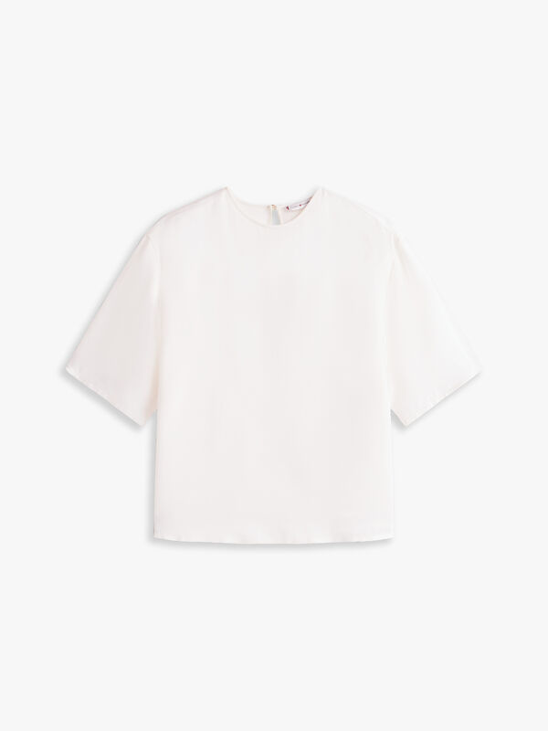 SATEEN C-NECK RELAXED T-SHIRT Kadın Beyaz Bluz - WW0WW45900