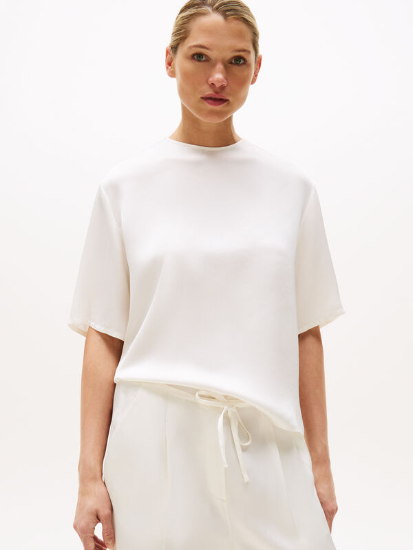 Tommy Hilfiger - SATEEN C-NECK RELAXED T-SHIRT Kadın Beyaz Bluz - WW0WW45900