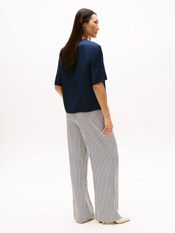 SATEEN C-NECK RELAXED T-SHIRT Kadın Mavi Bluz - WW0WW45900