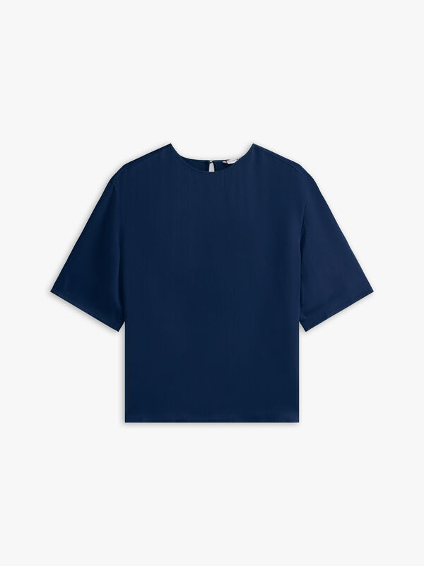 SATEEN C-NECK RELAXED T-SHIRT Kadın Mavi Bluz - WW0WW45900