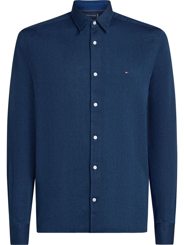 Tommy Hilfiger - SATEEN INDIGO SF SHIRT Erkek Mavi Gömlek - MW0MW40498