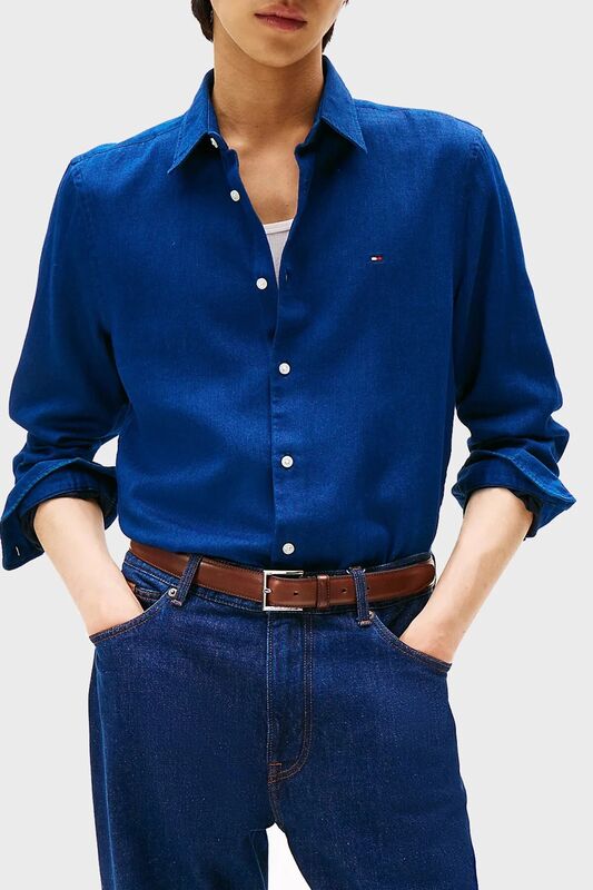 Tommy Hilfiger - SATEEN INDIGO SF SHIRT Erkek Mavi Gömlek - MW0MW40498