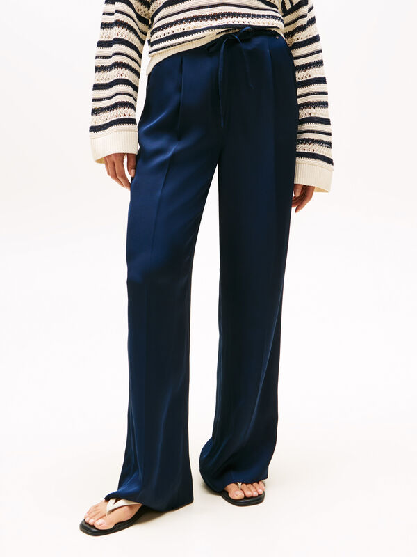 Tommy Hilfiger - SATEEN TIE RLXD STRAIGHT PANTS Kadın Mavi Pantolon - WW0WW47171 Tommy Hilfiger - SATEEN TIE RLXD STRAIGHT PANTS Kadın Mavi Pantolon - WW0WW47171