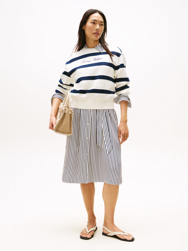 Tommy Hilfiger - SCRIPT REG PIQUE SWTSHRT Kadın Beyaz Sweatshirt - WW0WW45743