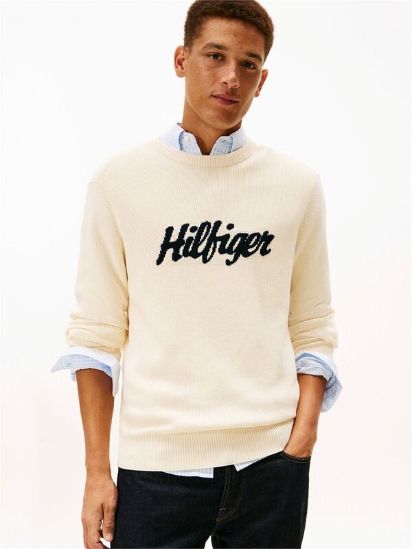 Tommy Hilfiger - SEASONAL GRAPHIC COTTON CNECK Erkek Bej Kazak - MW0MW41647