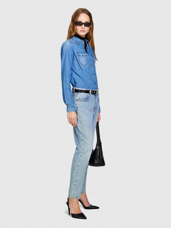 Slim Fit 2 Cepli Denim Gömlek Kadın Siyah Mix Gömlek - 323A5TKL5QF66