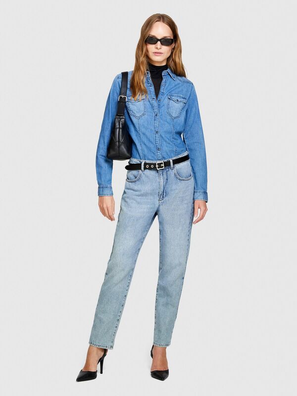 Slim Fit 2 Cepli Denim Gömlek Kadın Siyah Mix Gömlek - 323A5TKL5QF66