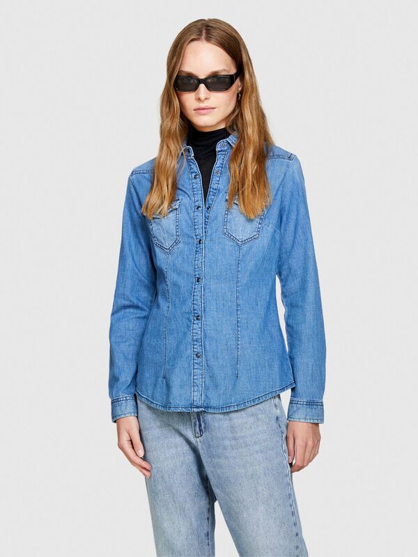 Slim Fit 2 Cepli Denim Gömlek Kadın Siyah Mix Gömlek - 323A5TKL5QF66