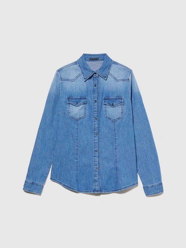 Slim Fit 2 Cepli Denim Gömlek Kadın Siyah Mix Gömlek - 323A5TKL5QF66