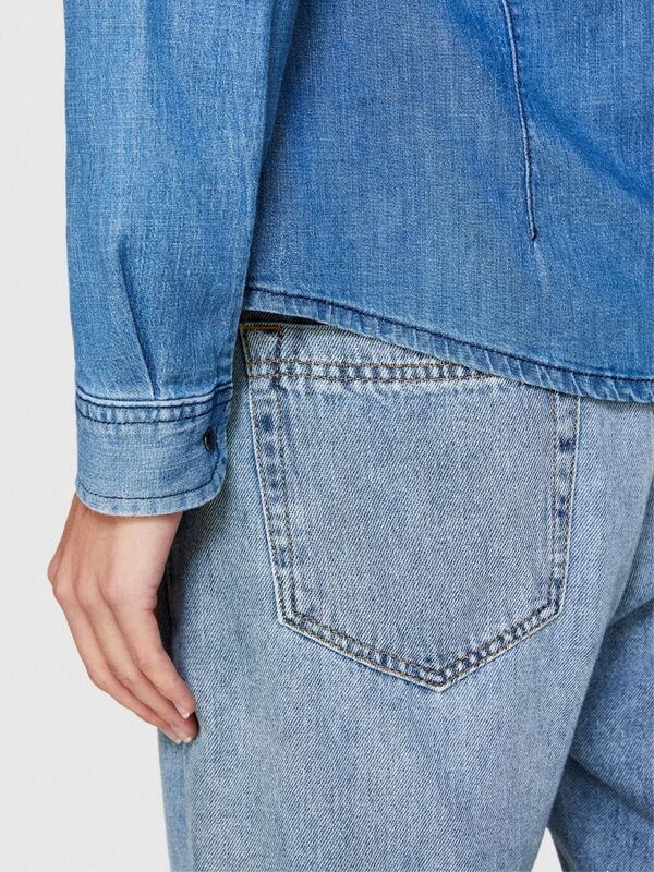 Slim Fit 2 Cepli Denim Gömlek Kadın Siyah Mix Gömlek - 323A5TKL5QF66