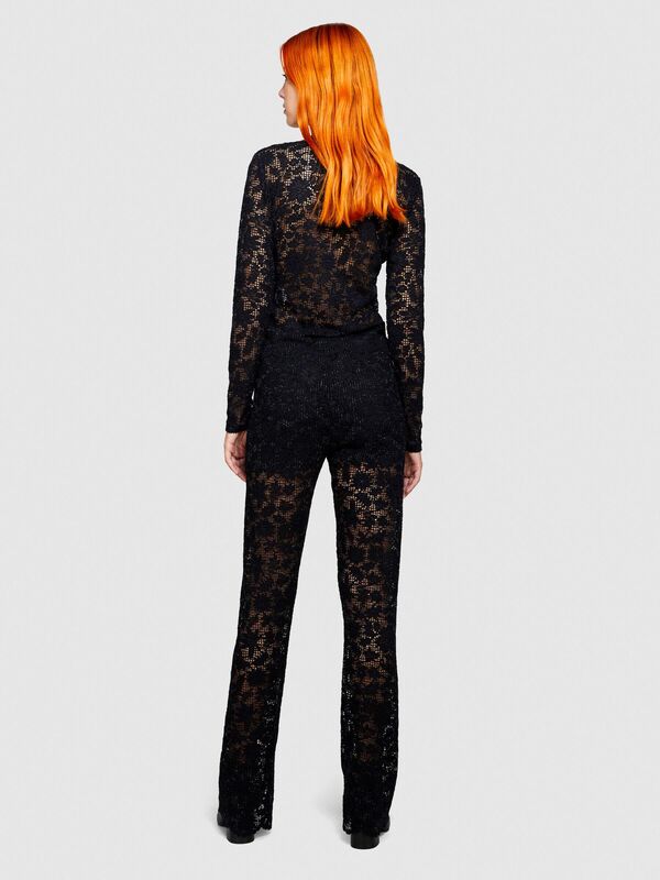 Slim Fit Dantelli Bluz Kadın Siyah Gömlek - 323A58C6LQ05D