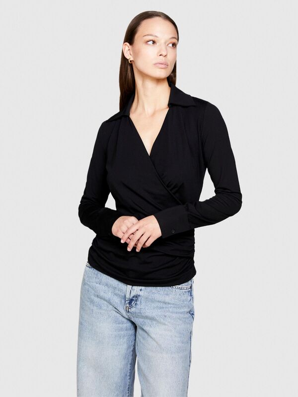 Slim Fit Derin Dekolteli Gömlek Kadın Siyah Gömlek - 323A56CALQ05W