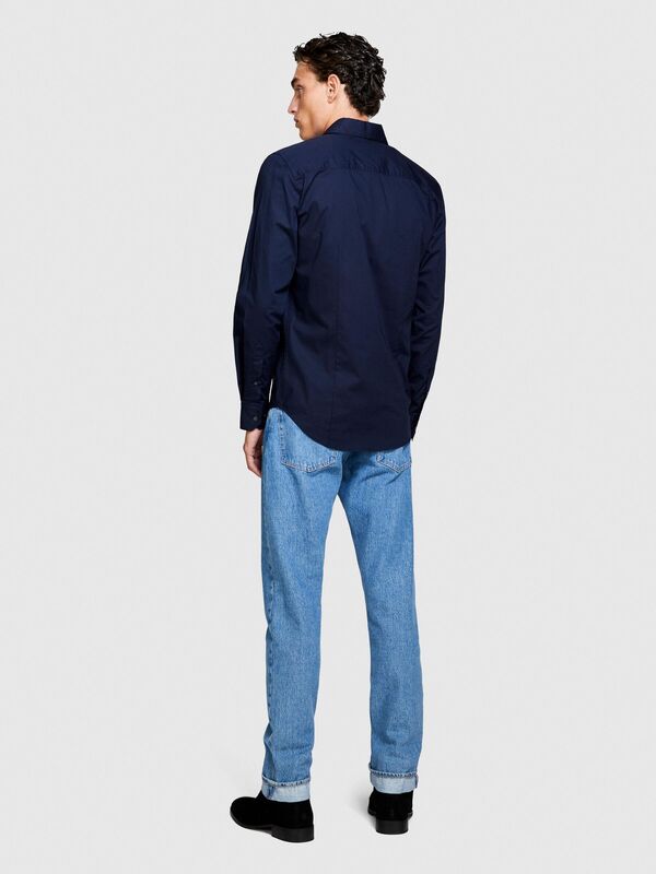 Slim Fit Esnek Koton Gömlek Erkek Lacivert Gömlek - 323A5CNX5QL19