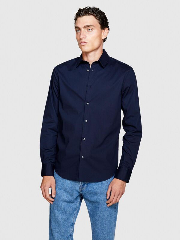 Slim Fit Esnek Koton Gömlek Erkek Lacivert Gömlek - 323A5CNX5QL19