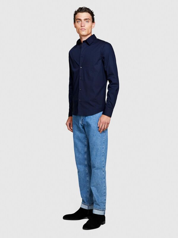 Sisley - Slim Fit Esnek Koton Gömlek Erkek Lacivert Gömlek - 323A5CNX5QL19