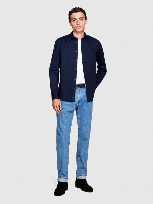 Slim Fit Esnek Koton Gömlek Erkek Lacivert Gömlek - 323A5CNX5QL19