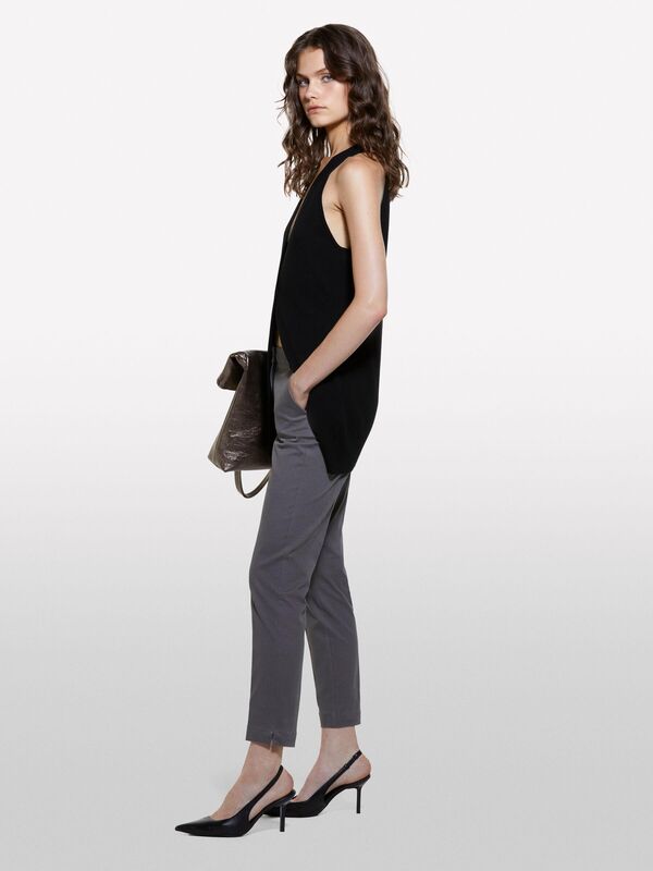 Sisley - Slim Fit Gabardin Pantolon Kadın Füme Pantolon - 324A4AI655AH6