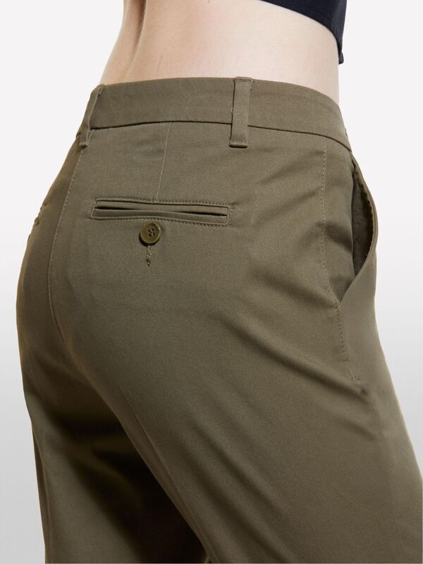 Slim Fit Gabardin Pantolon Kadın Haki Pantolon - 324A4AI655AH6