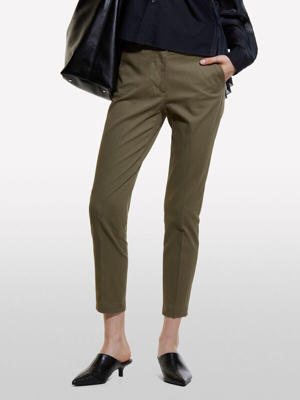 Slim Fit Gabardin Pantolon Kadın Haki Pantolon - 324A4AI655AH6