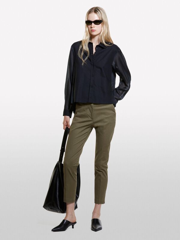 Slim Fit Gabardin Pantolon Kadın Haki Pantolon - 324A4AI655AH6