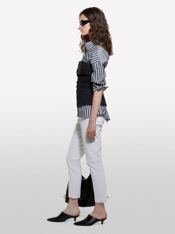 Sisley - Slim Fit Gabardin Pantolon Kadın Krem Pantolon - 324A4AI655AH6