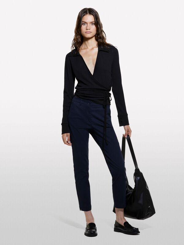 Sisley - Slim Fit Gabardin Pantolon Kadın Lacivert Pantolon - 324A4AI655AH6