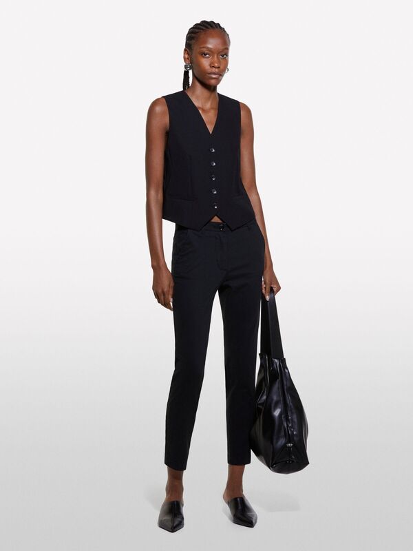 Slim Fit Gabardin Pantolon Kadın Siyah Pantolon - 324A4AI655AH6