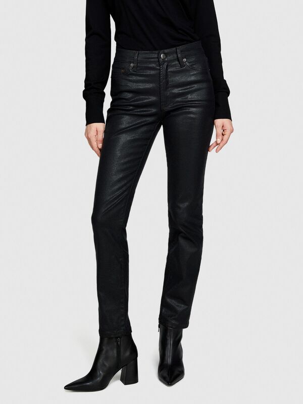 Slim Fit Parlak Denim Pantolon Kadın Koyu Lacivert Pantolon - 323A4VDNLE02P