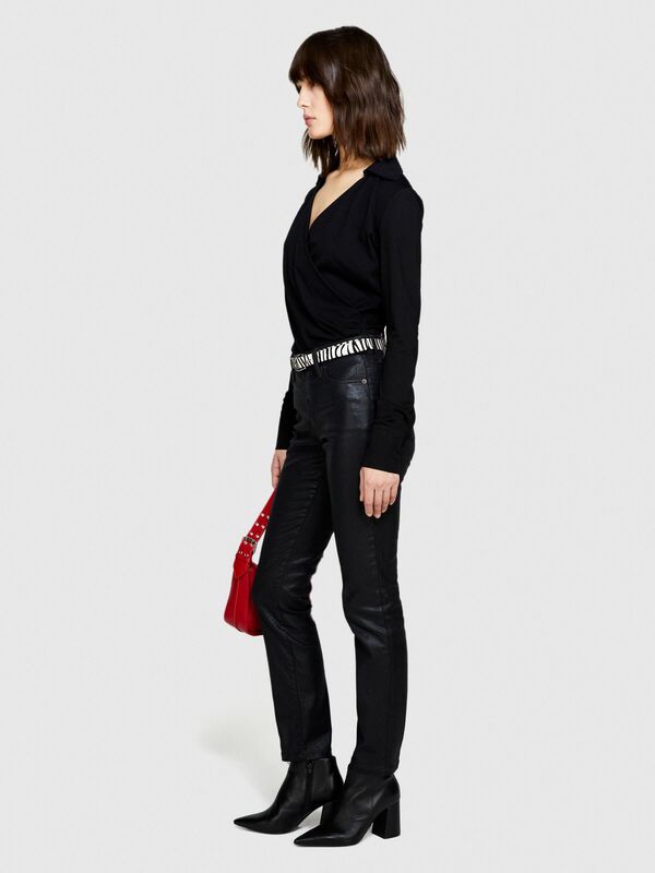 Slim Fit Parlak Denim Pantolon Kadın Koyu Lacivert Pantolon - 323A4VDNLE02P